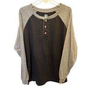 New other Revolution OT Mens XL Henley Shirt Blk Heather Grey Raglan Long Sleeve